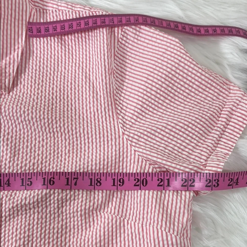L.L. Bean Pink Striped Women's Short Sleeve Button-Up Shirt - Picture 5 of 6
